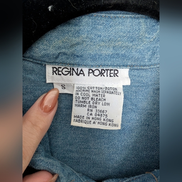 Vintage Regina Porter Embroidered Denim Button-Up Shirt S (Oversized) - Picture 5 of 6